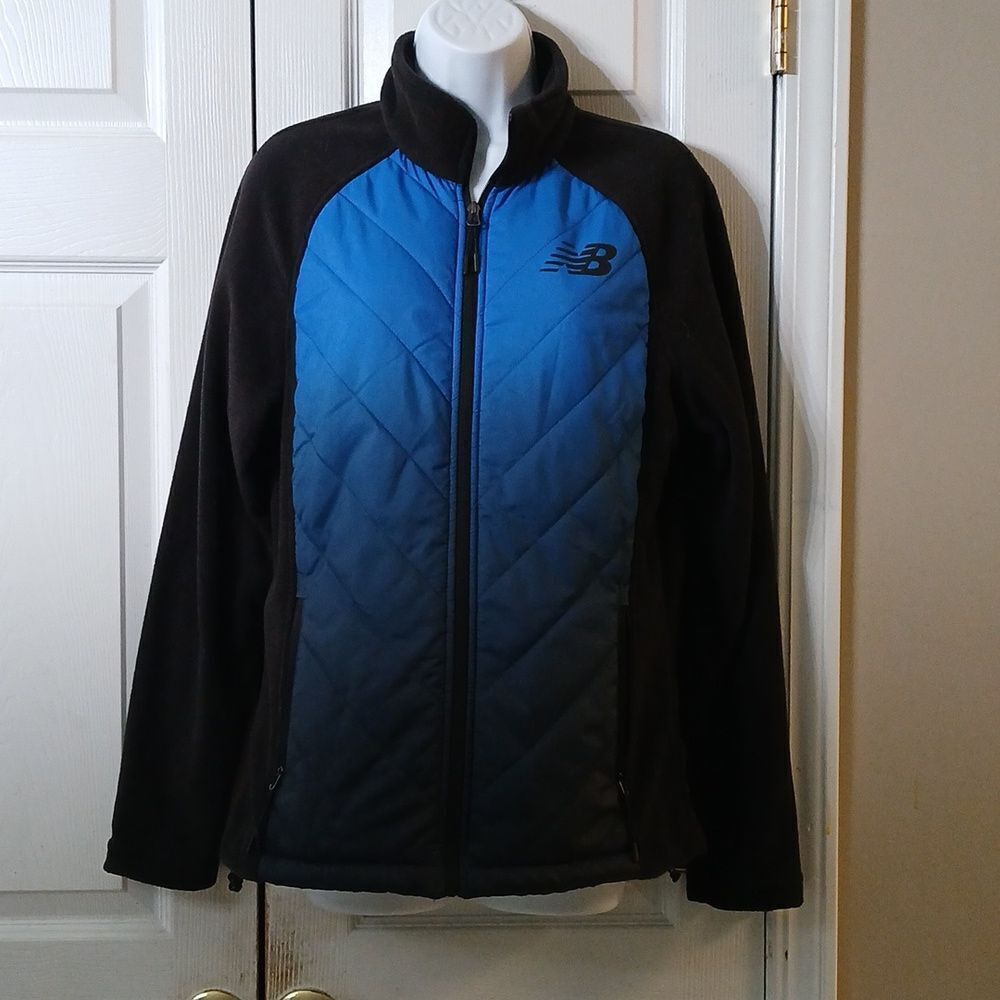 New Balance Activewear Fleece Puffer Jacket Ombre  Blue, Black Size Medium